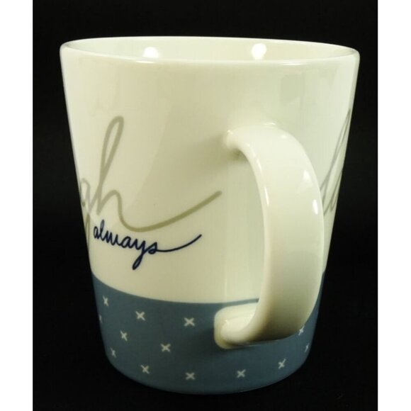 ED Ellen DeGeneres Royal Doulton “Laugh Always” Mug Blue White X Pattern 14oz - Picture 3 of 7